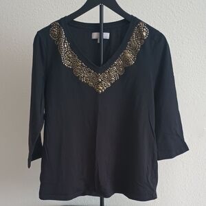 Carolyn Taylor Black Blouse with Gold Accents Size L